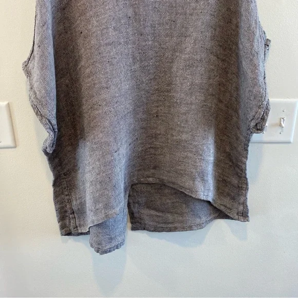 Flax Back Slit Tee women’s large 100% Linen Shirt gray oversized short sleeve - Picture 4 of 13